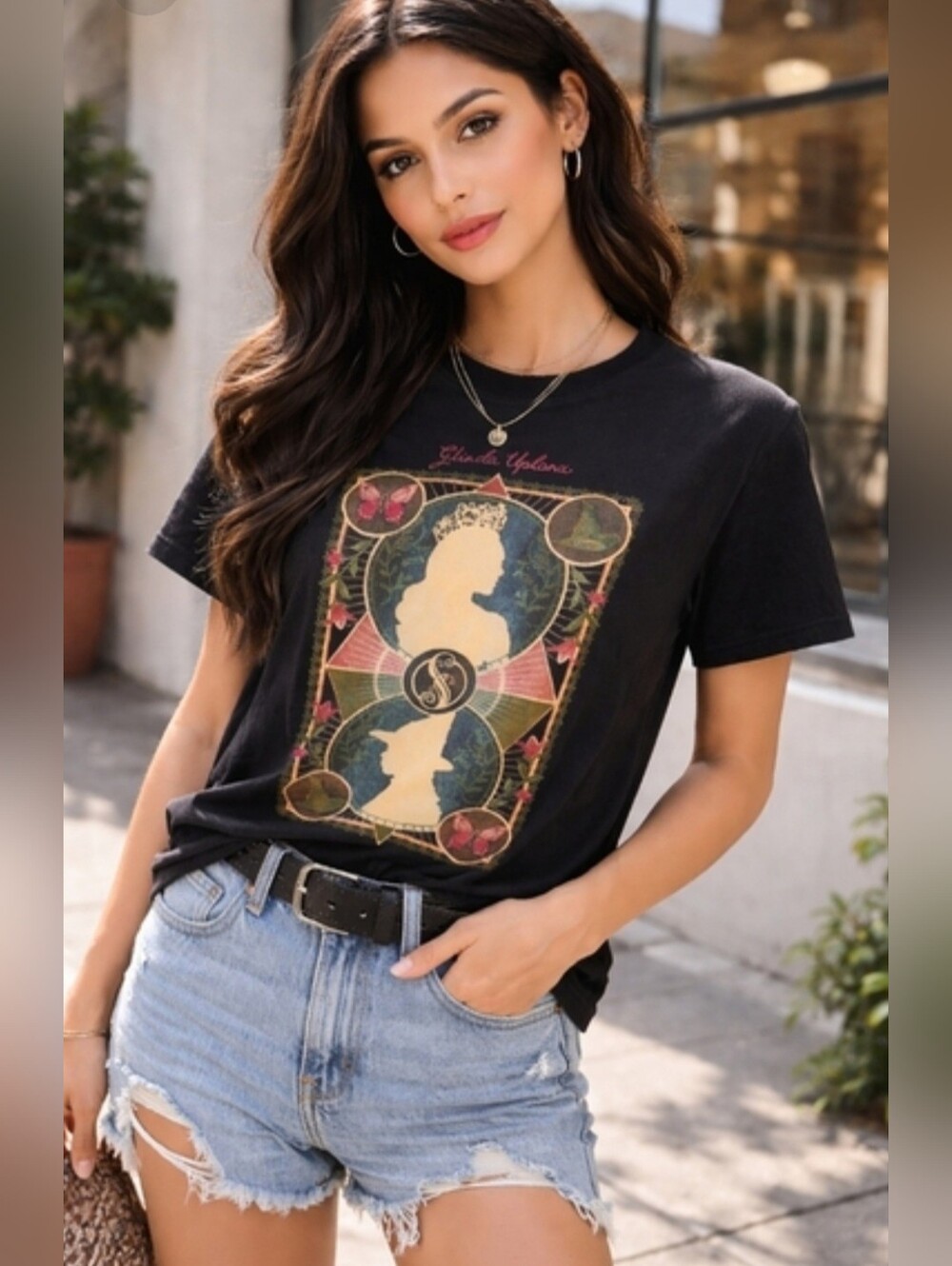 Wicked Glinda And Elphaba  Graphic Tee Size L Black NWT